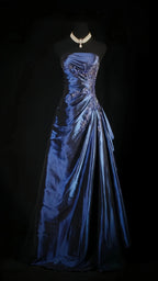 Stunning Blue Strapless Beaded Long Formal Prom Dresses Formal Evening Formal Dresses
