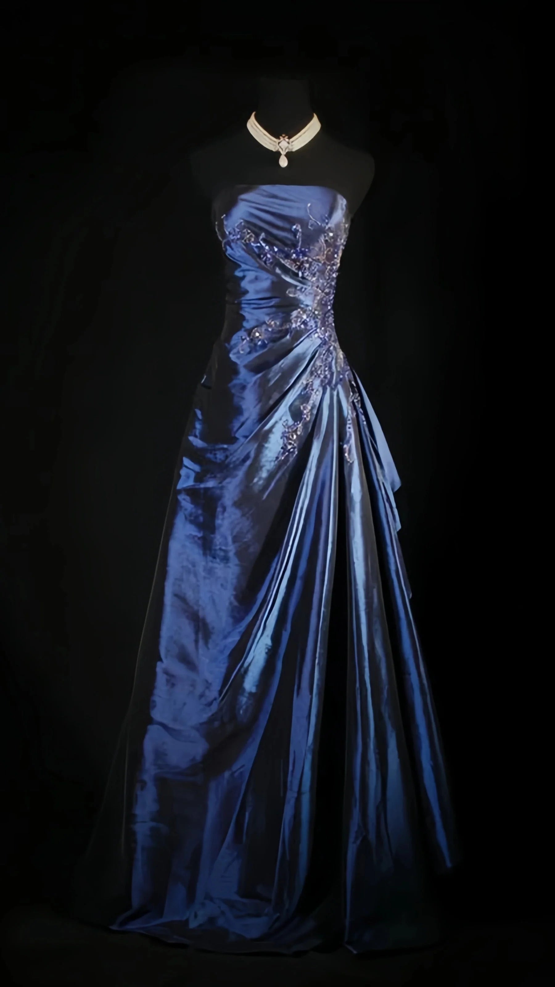 Stunning Blue Strapless Beaded Long Formal Prom Dresses Formal Evening Formal Dresses