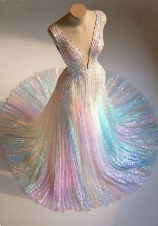 Stunning Colorful V-Neck A-Line Sequined Tulle Long Formal Prom Dresses Secondary image