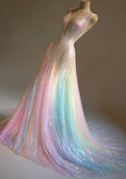 Stunning Colorful V-Neck A-Line Sequined Tulle Long Formal Prom Dresses
