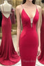 Stunning Elegant Mermaid Sexy Spaghetti Straps Beaded Red Formal Prom Dresses,Charming Backless Formal Dresses,Dance Dresses
