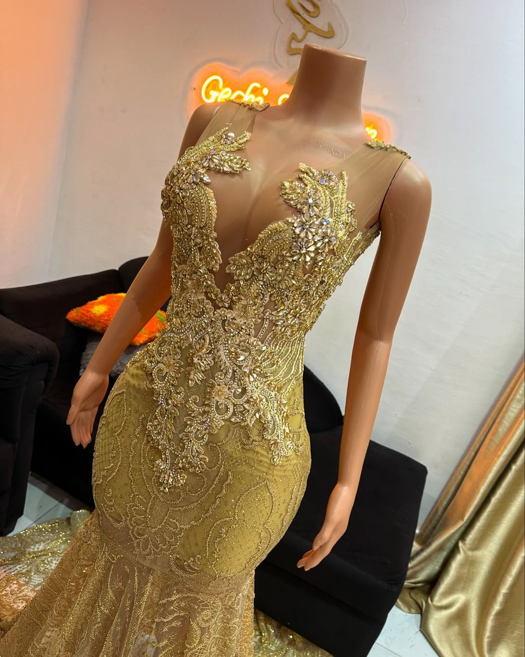 Stunning Gold Sleeveless Mermaid Prom Dress Long With Beadings Secondary image