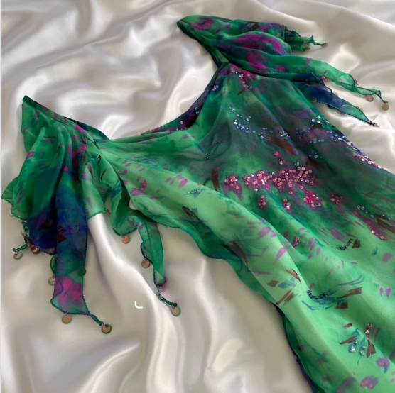 Stunning Green Double-Layered Flying Sleeves And Swaying Neck Chiffon Formal Prom Dresses