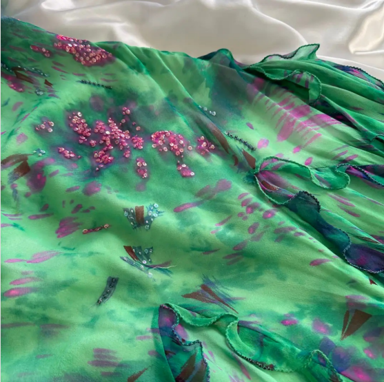 Stunning Green Double-Layered Flying Sleeves And Swaying Neck Chiffon Formal Prom Dresses