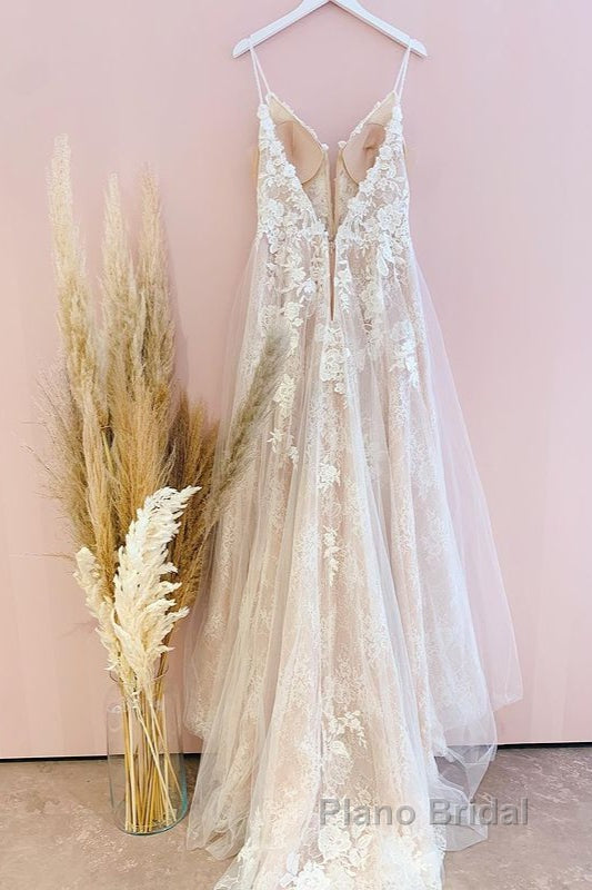 Stunning Long A-Line Spaghetti Straps Tulle Lace Wedding Dress Secondary image
