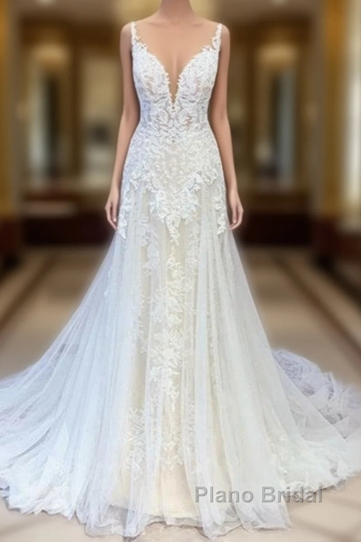 Stunning Long A-Line Tulle Sweetheart Appliques Lace Wedding Dress