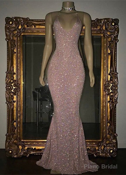 Stunning Long Halter Spaghetti Straps Sequined Mermaid Prom Dress Main image