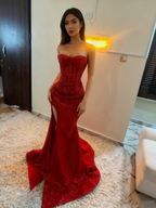 Stunning Mermaid Sweetheart Red Slit Sequin Formal Prom Dresses Inspiration Formal Prom Dresses Princess Graduation Dresses