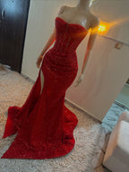 Stunning Mermaid Sweetheart Red Slit Sequin Formal Prom Dresses Inspiration Formal Prom Dresses Princess Graduation Dresses