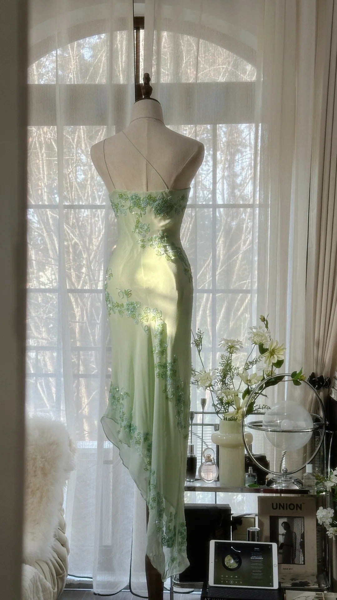 Stunning Mint Green One Shoulder Chiffon Beaded Bias-cut Skirt Prom Dress Secondary image