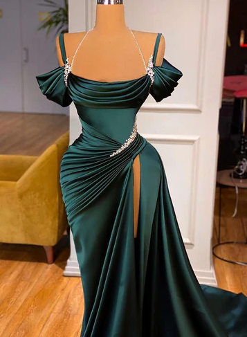 STUNNING OFF-THE-SHOULDER MERMAID Formal Prom Dresses RUFFLES WITH HIGH SPLIT Secondary image