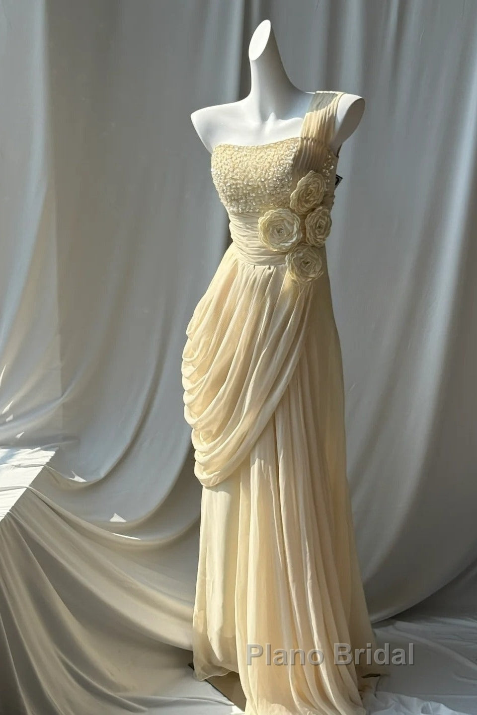Stunning One Shoulder Beaded Sequin Chiffon Long Formal Prom Dresses Formal Evening Dresses Simple Wedding Dresses