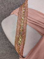 Stunning Pink Sleeveless Cross Neck Beaded Satin Long Formal Prom Dresses
