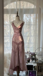 Stunning Pink Backless Beaded Chiffon Long Prom Dress