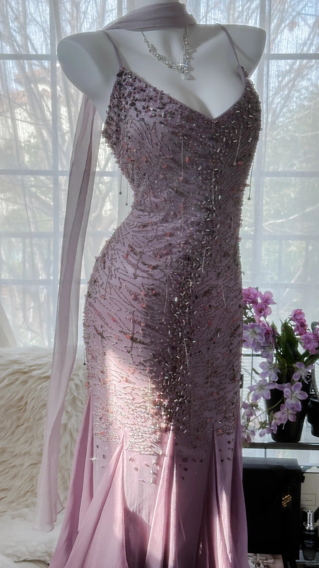 Stunning Purple Chiffon Beaded Prom Dress