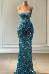 Stunning Sweetheart Blue Mermaid Prom Dress Long With Sequins Beads