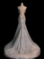 Stunning White Backless Mermaid Shiny Party Gown Wedding Dresses