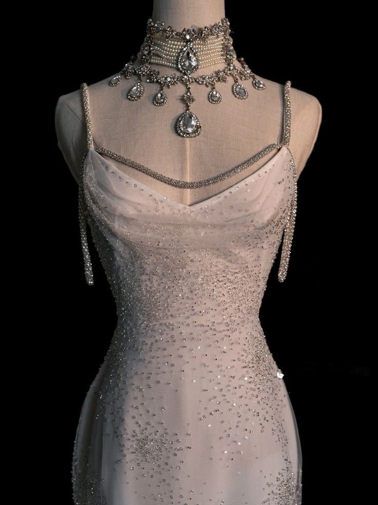 Stunning White Backless Mermaid Shiny Party Gown Wedding Dresses
