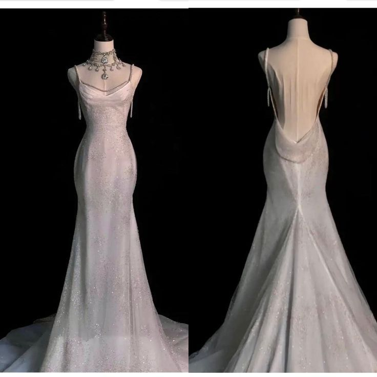 Stunning White Backless Mermaid Shiny Party Gown Wedding Dresses