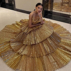 Stylish Golden Tiered Ball Gown Long Formal Evening Party Dresses