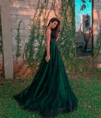 Stylish Green Tulle Long Formal Prom Dresses, Green Formal Evening Dresses