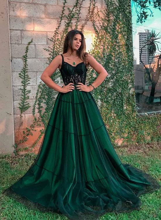 Stylish Green Tulle Long Formal Prom Dresses, Green Formal Evening Dresses
