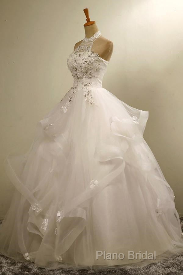 Stylish Halter Floor-Length Organza Wedding Dresses With Appliques Beading Secondary image