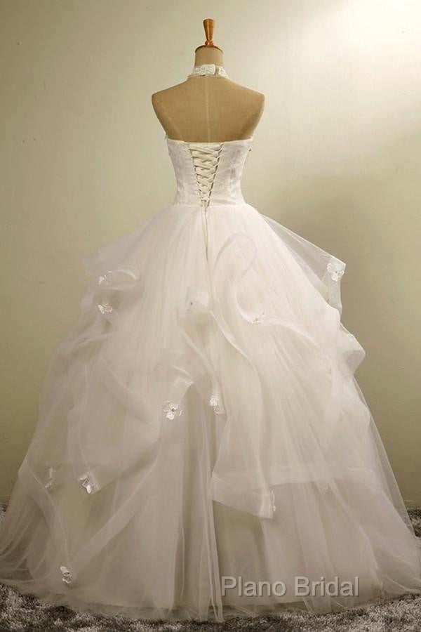 Stylish Halter Floor-Length Organza Wedding Dresses With Appliques Beading