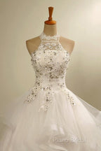 Stylish Halter Floor-Length Organza Wedding Dresses With Appliques Beading