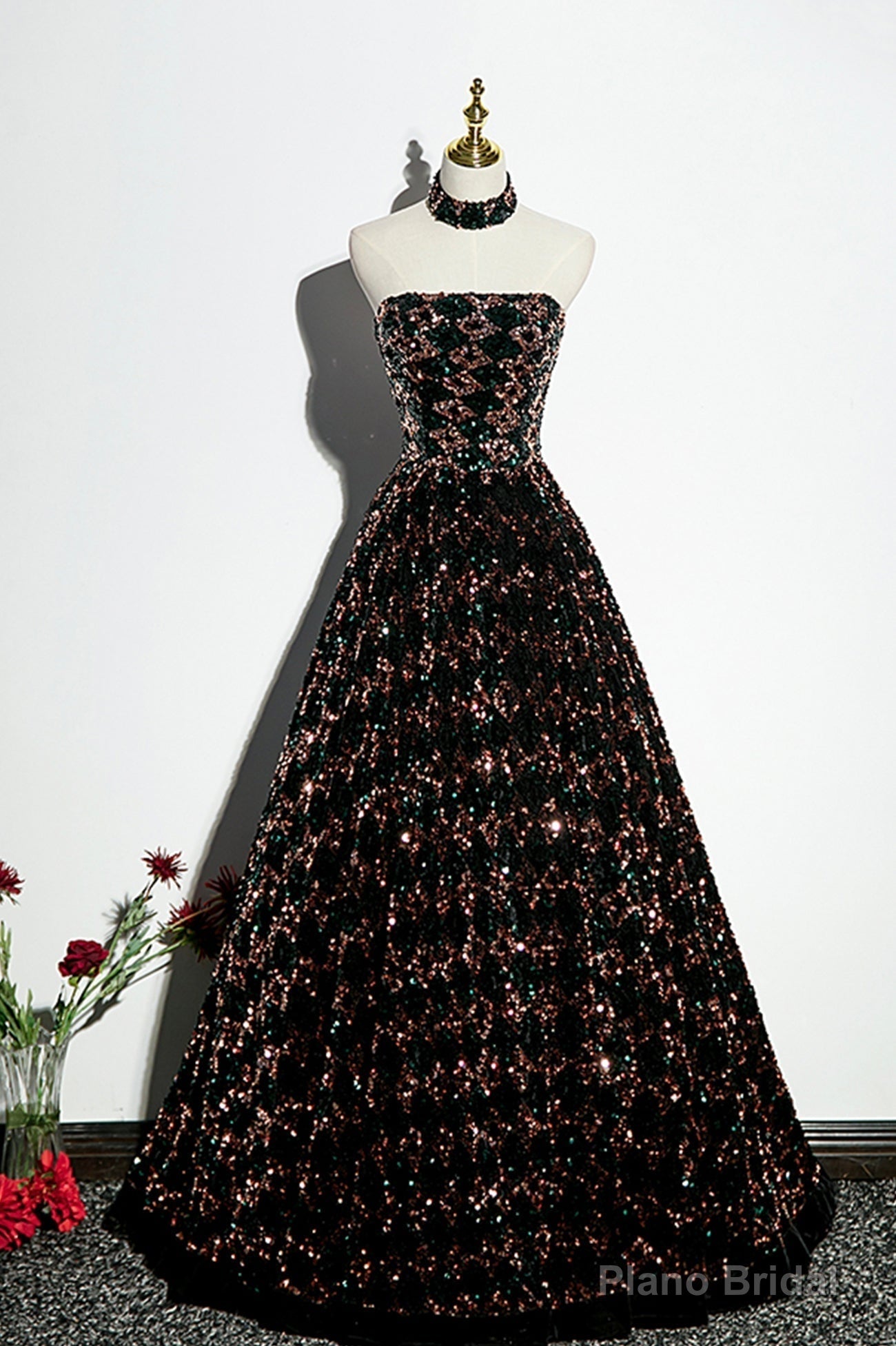 Stylish Sequins Long A-Line Prom Dress, Shiny Strapless Evening Dress