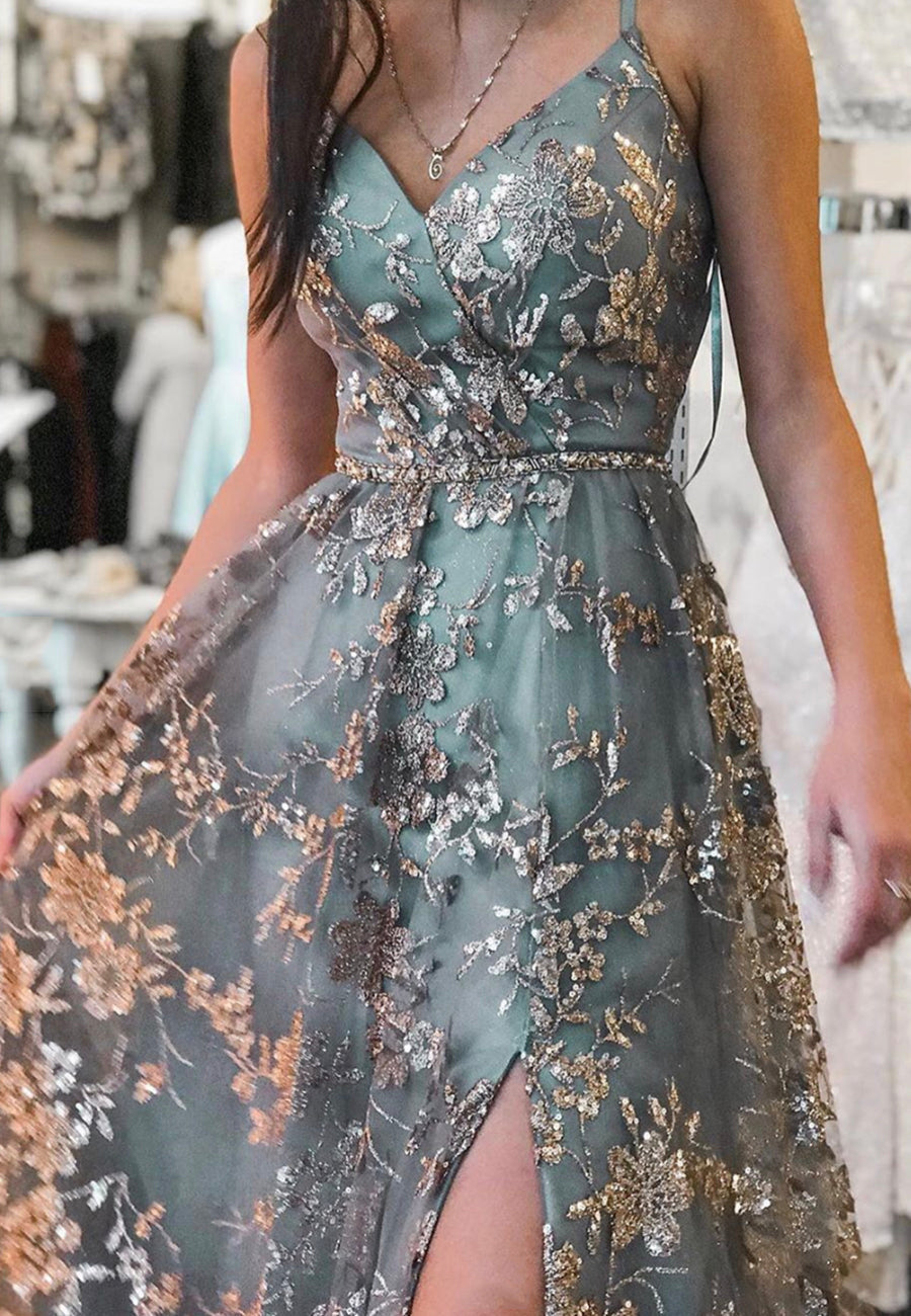 Stylish Tulle Sequins Long Formal Prom Dresses, A-Line Formal Graduation Dresses Secondary image