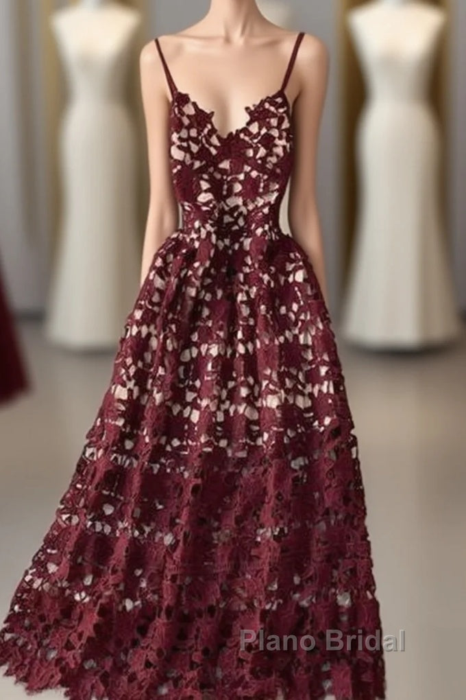 Stylish V Neck Lace Dresses A Line Party Dresses Long Formal Prom Dresses,Sexy Party Dresses Main image