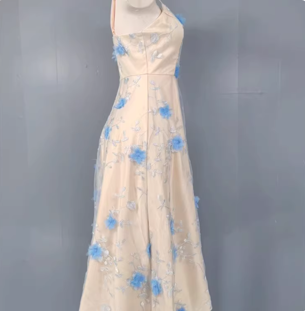 Sweet A-Line 3D Floral Embroidery Tulle Long Formal Prom Dresses
