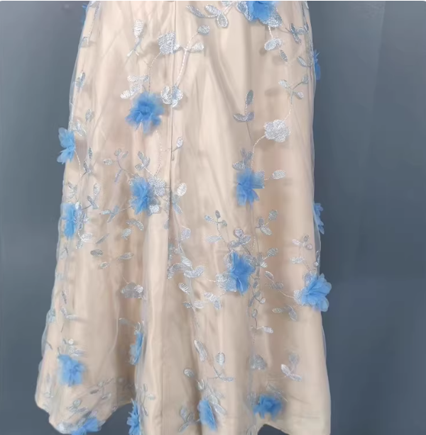 Sweet A-Line 3D Floral Embroidery Tulle Long Formal Prom Dresses