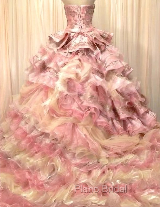 Sweet A-Line Strapless Satin Tulle Sequined Wedding Dresses Beaded Diamond Long Ball Gown