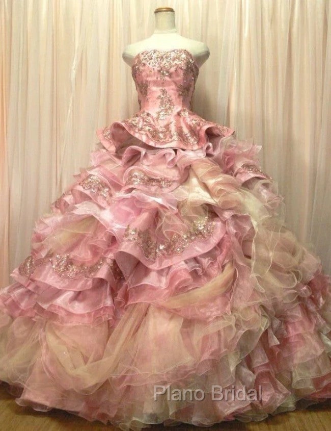 Sweet A-Line Strapless Satin Tulle Sequined Wedding Dresses Beaded Diamond Long Ball Gown