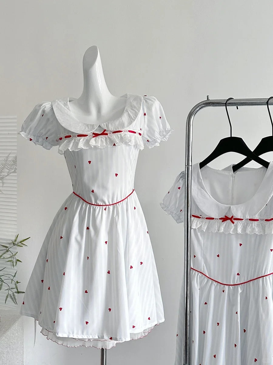 Sweet And Cute White Doll Collar Printed A-Line Short 16Th Birthday Homecoming Dresses