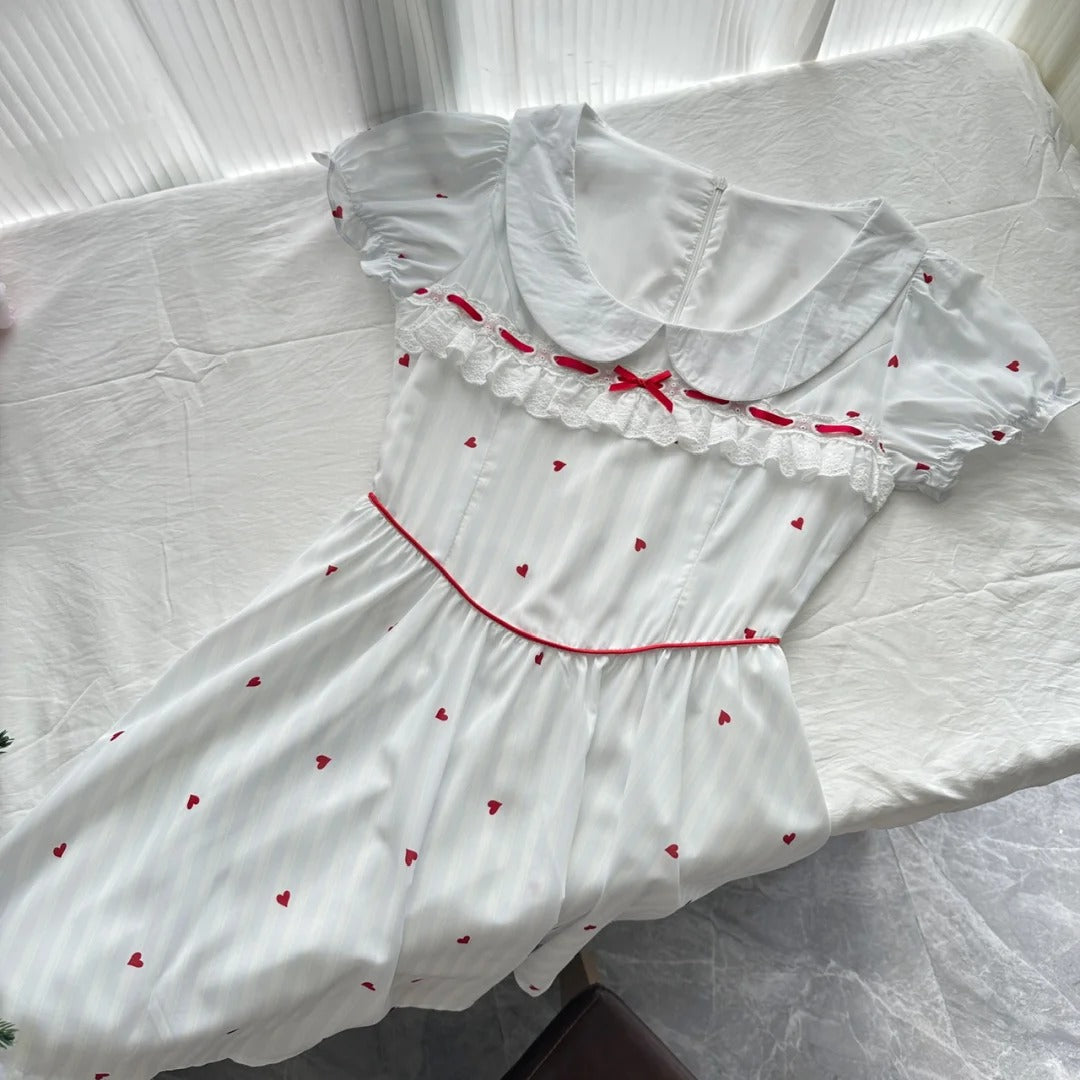 Sweet And Cute White Doll Collar Printed A-Line Short 16Th Birthday Homecoming Dresses