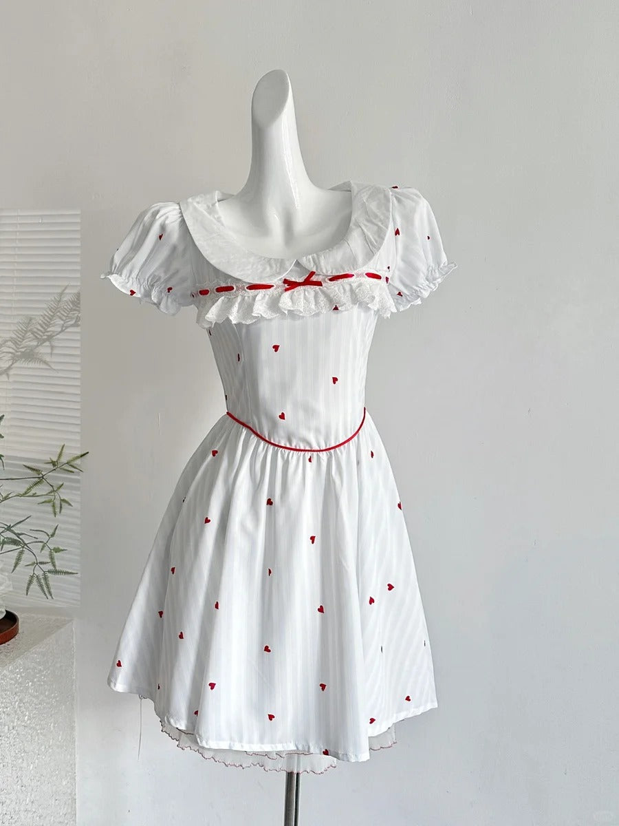 Sweet And Cute White Doll Collar Printed A-Line Short 16Th Birthday Homecoming Dresses Main image