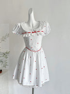 Sweet And Cute White Doll Collar Printed A-Line Short 16Th Birthday Homecoming Dresses