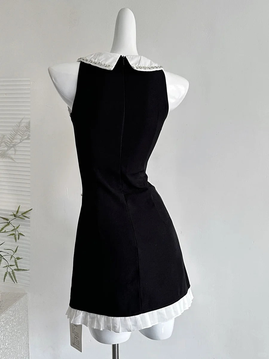 Sweet Black Baby Doll Collar Pearl Satin A-Line 17Th Birthday Homecoming Dresses