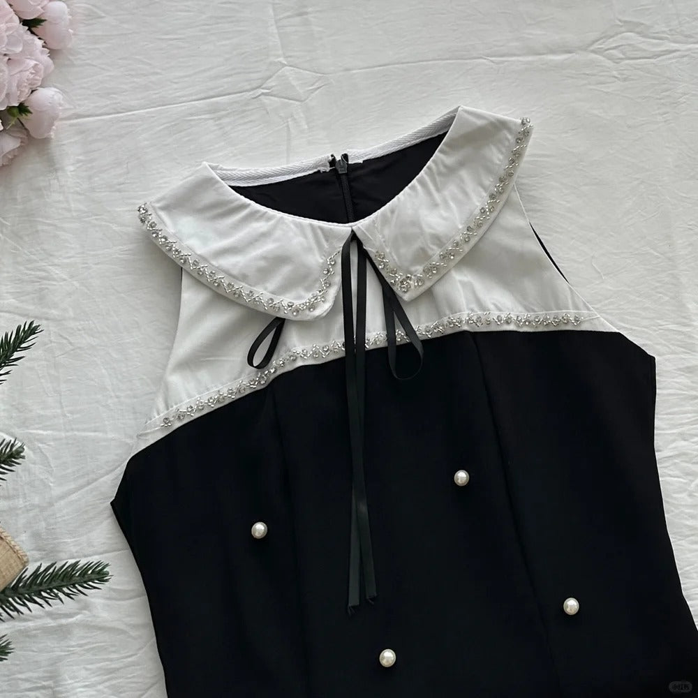Sweet Black Baby Doll Collar Pearl Satin A-Line 17Th Birthday Homecoming Dresses