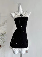 Sweet Black Baby Doll Collar Pearl Satin A-Line 17Th Birthday Homecoming Dresses