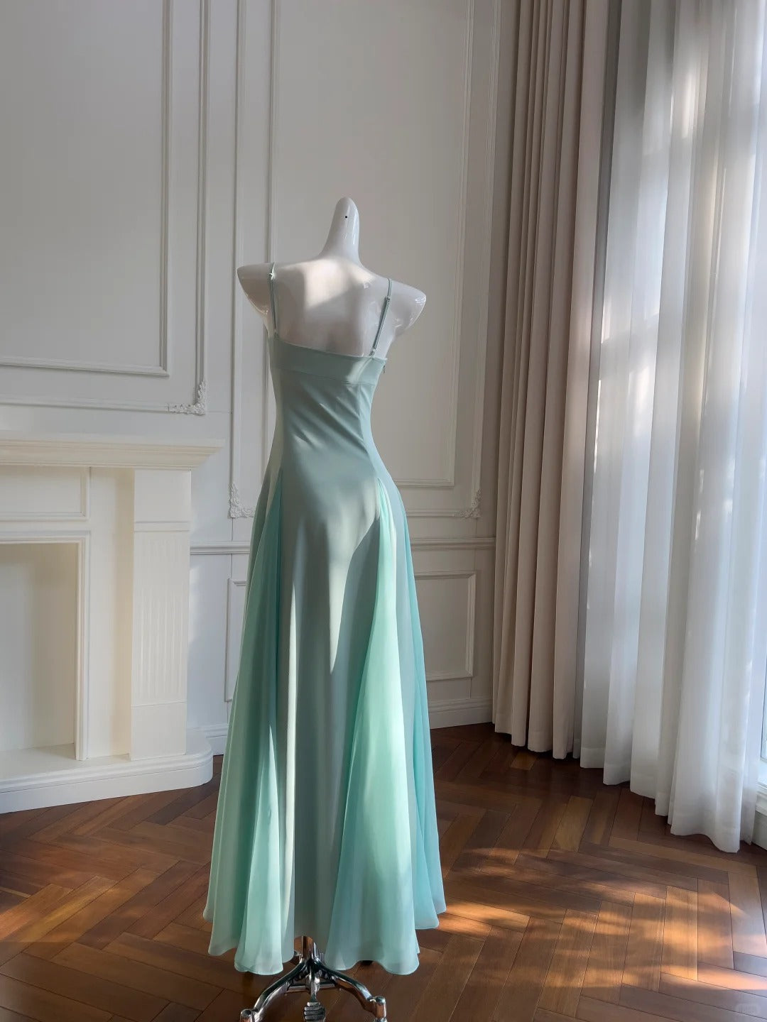 Sweet A-Line Strap Chiffon Long Formal Prom Dresses