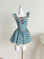 Sweet Blue And Yellow Plaid Waist Square Neck Short A-Line 15Th Birthday Homecoming Dresses