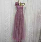 Sweet Blush Purple A-Line One-Shoulder 3D Floral Sequin Tulle Long Formal Prom Dresses