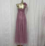 Sweet Blush Purple A-Line One-Shoulder 3D Floral Sequin Tulle Long Formal Prom Dresses