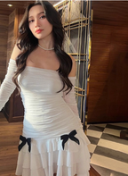 Sweet Bow Pleated Mesh Ruffle Hip Birthday Skirt Homecoming Dresses