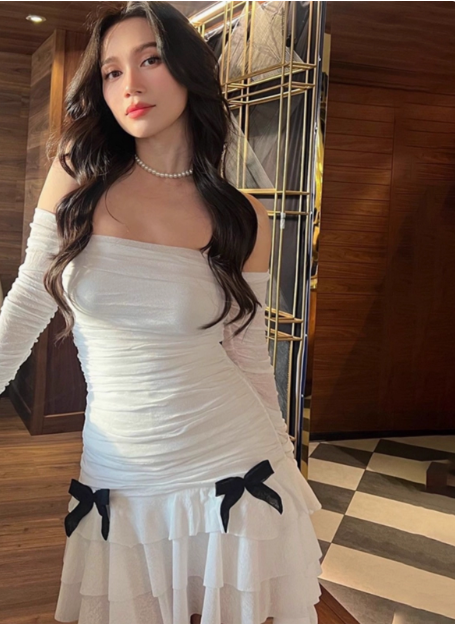 Sweet Bow Pleated Mesh Ruffle Hip Birthday Skirt Homecoming Dresses
