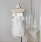 Sweet Bow Stitching Ruffle Sling Cake Birthday Skirt Homecoming Dresses